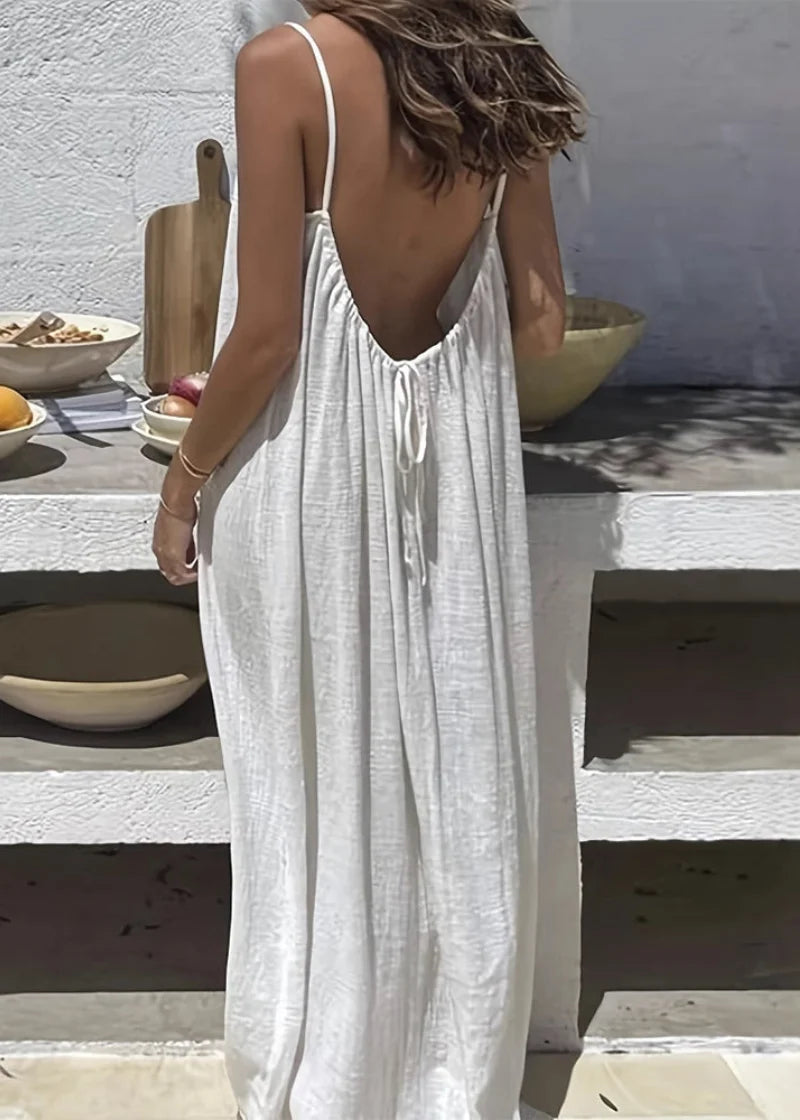 Women's Solid Color Spaghetti Strap Backless Lace-Up Elegant NightDress