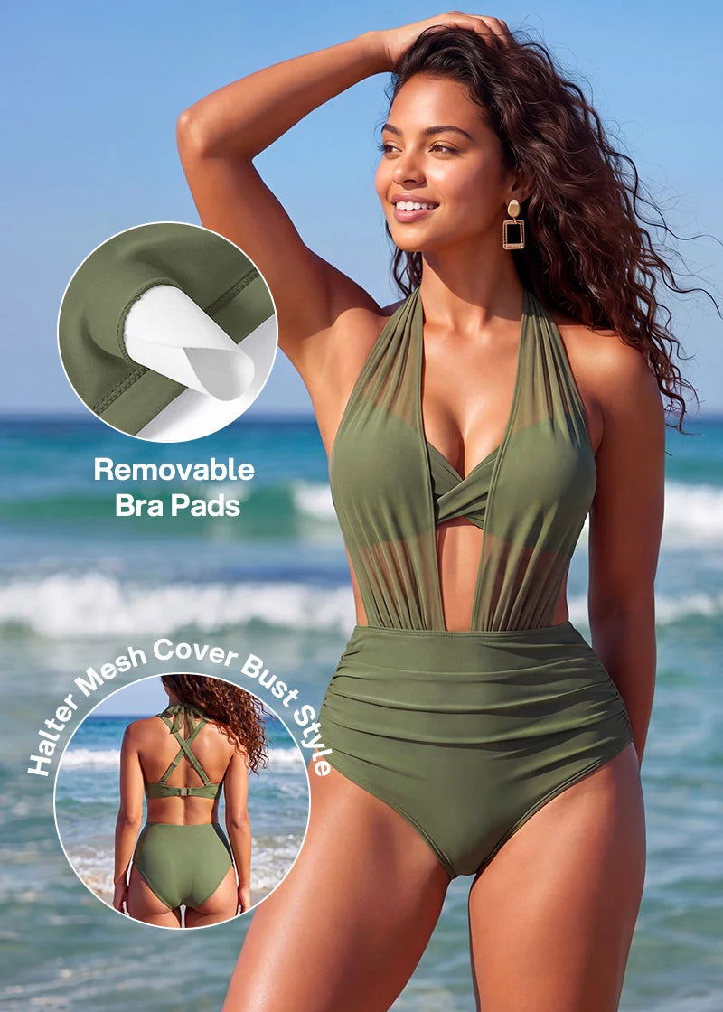 High-Waisted Sculpting Mesh Bikini Set