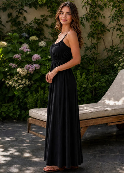 Drawstring Backless Cami Maxi Dress