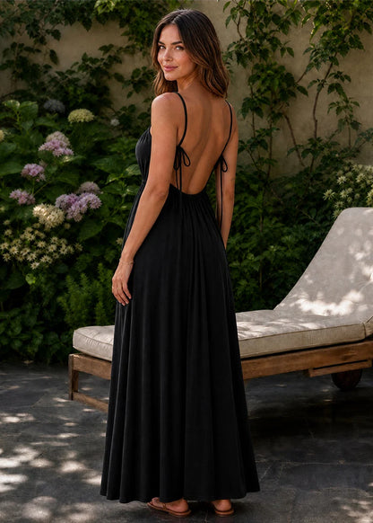 Drawstring Backless Cami Maxi Dress