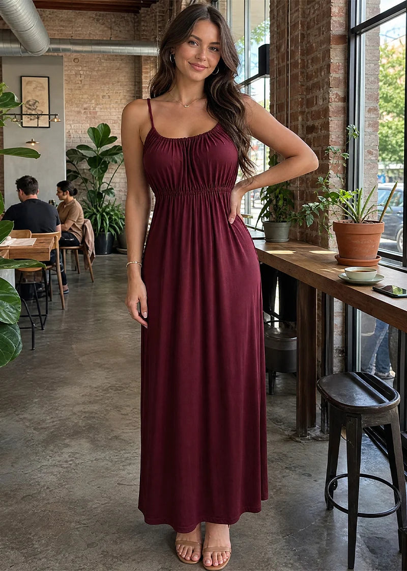 Drawstring Backless Cami Maxi Dress