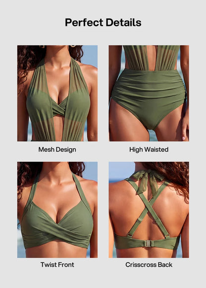 High-Waisted Sculpting Mesh Bikini Set