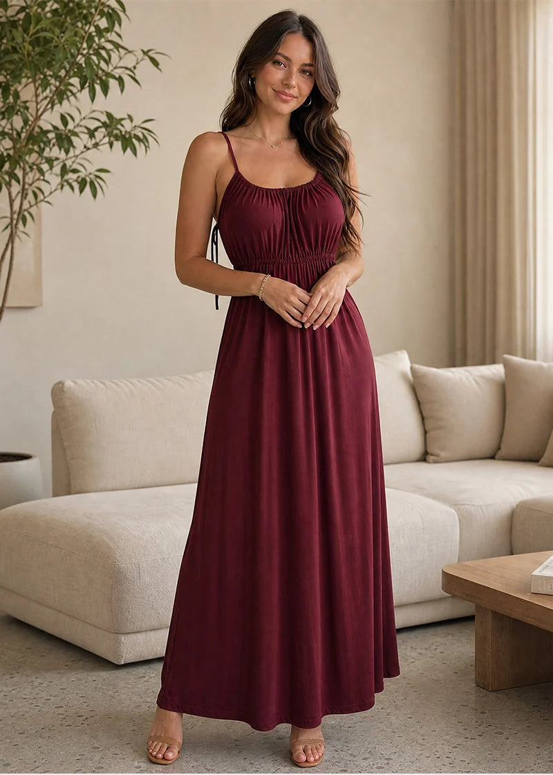 Drawstring Backless Cami Maxi Dress