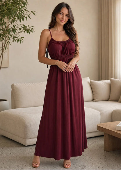 Drawstring Backless Cami Maxi Dress