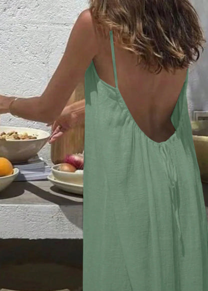 Women's Solid Color Spaghetti Strap Backless Lace-Up Elegant NightDress