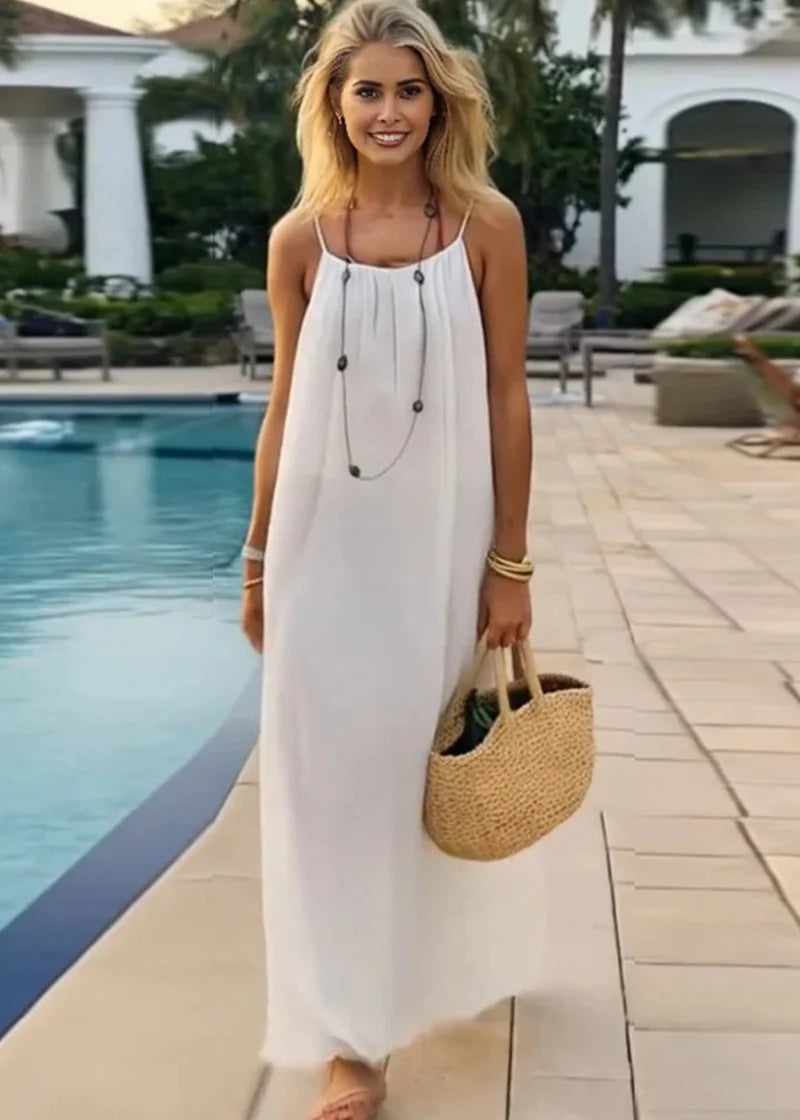 Women's Solid Color Spaghetti Strap Backless Lace-Up Elegant NightDress
