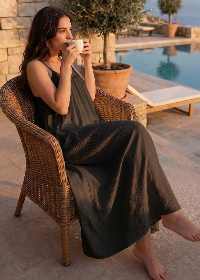 Women's Solid Color Spaghetti Strap Backless Lace-Up Elegant NightDress