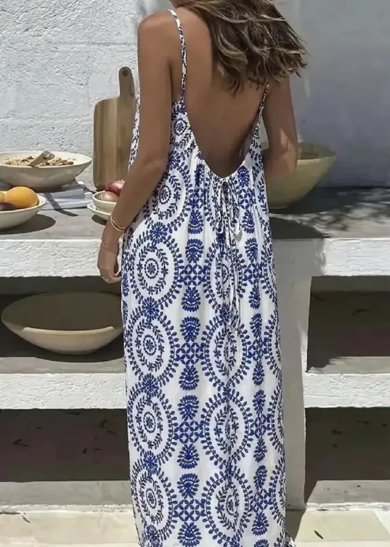 Women's Solid Color Spaghetti Strap Backless Lace-Up Elegant NightDress