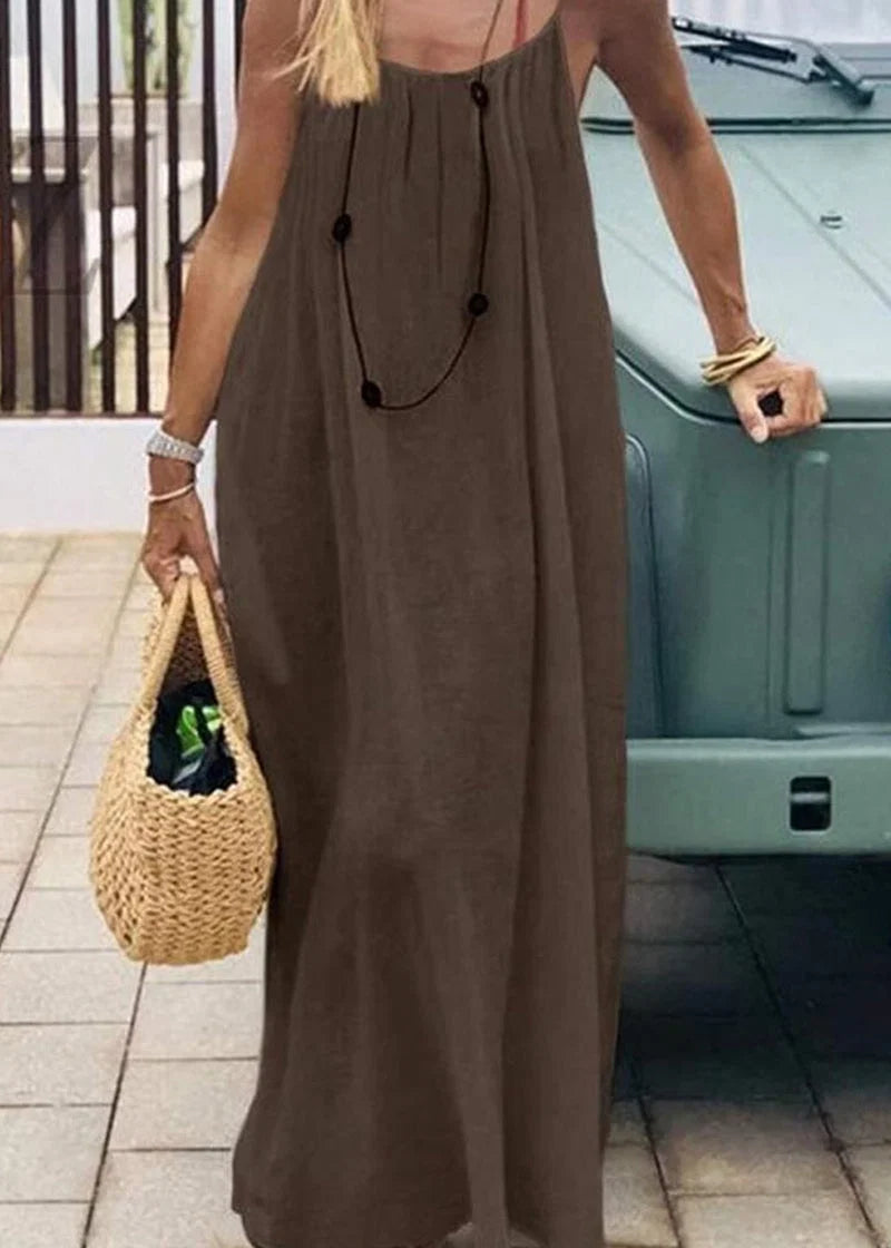 Women's Solid Color Spaghetti Strap Backless Lace-Up Elegant NightDress