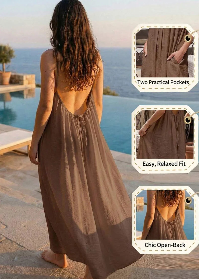 Women's Solid Color Spaghetti Strap Backless Lace-Up Elegant NightDress