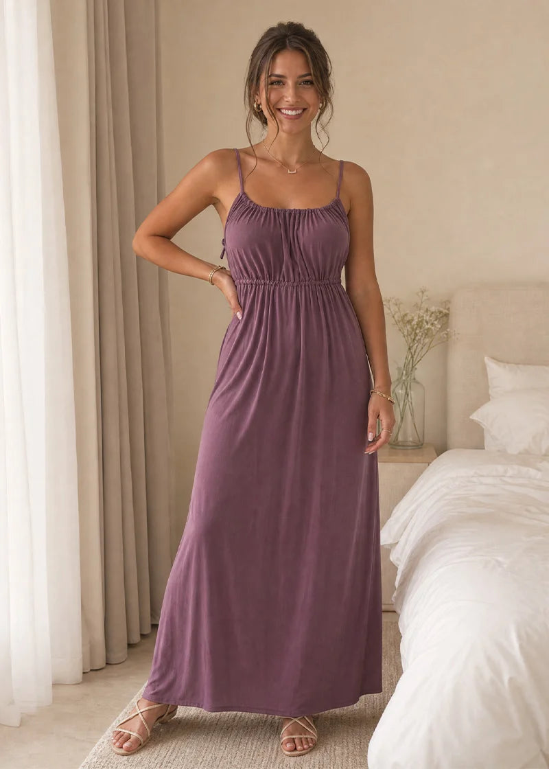 Drawstring Backless Cami Maxi Dress