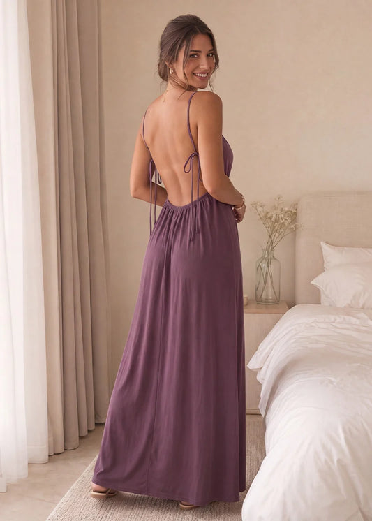 Drawstring Backless Cami Maxi Dress