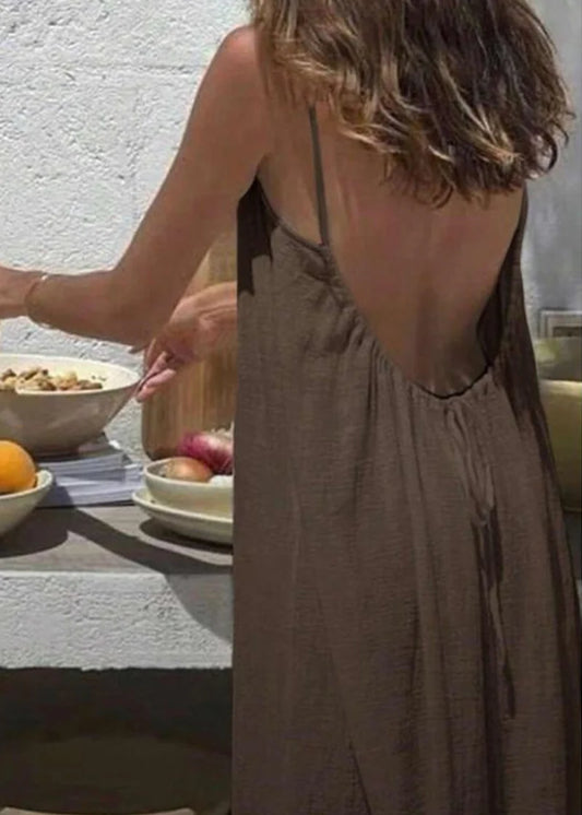 Women's Solid Color Spaghetti Strap Backless Lace-Up Elegant NightDress