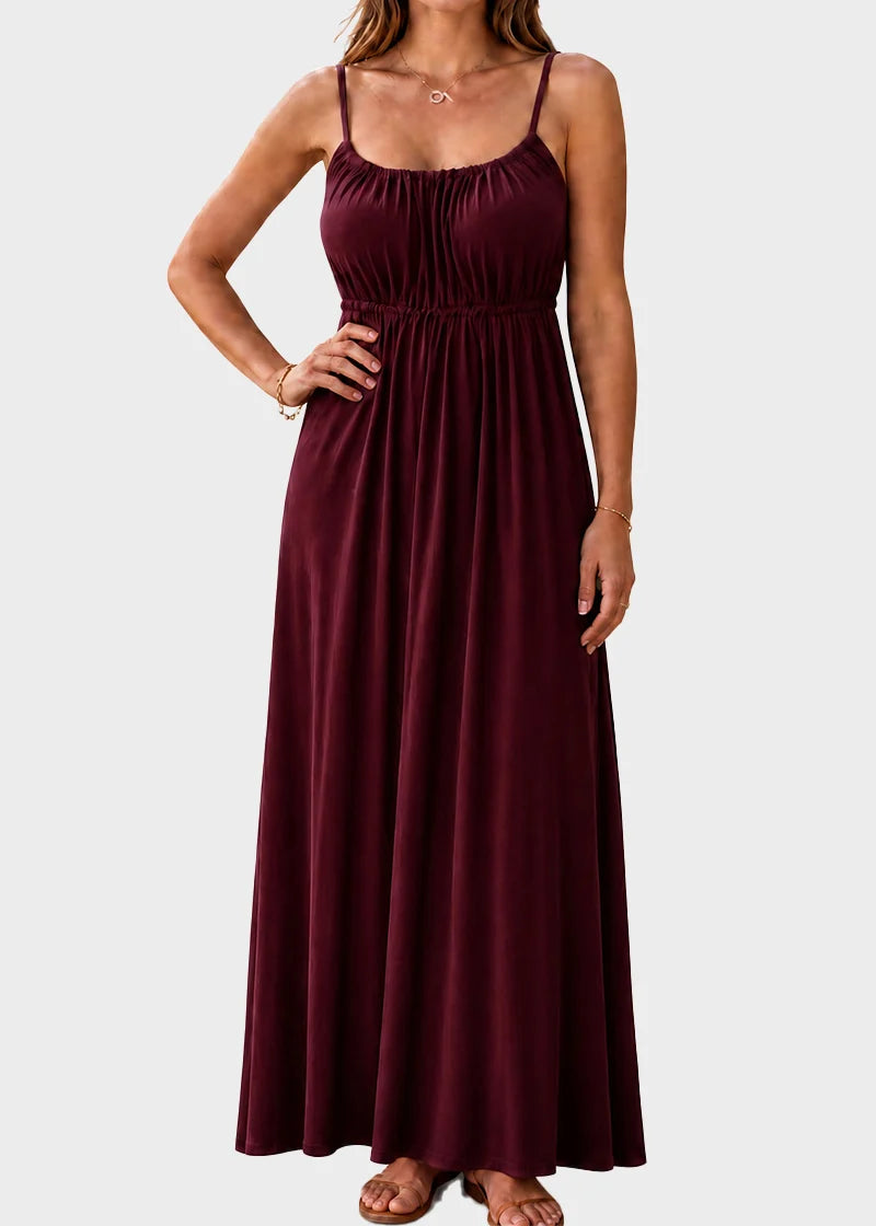 Drawstring Backless Cami Maxi Dress