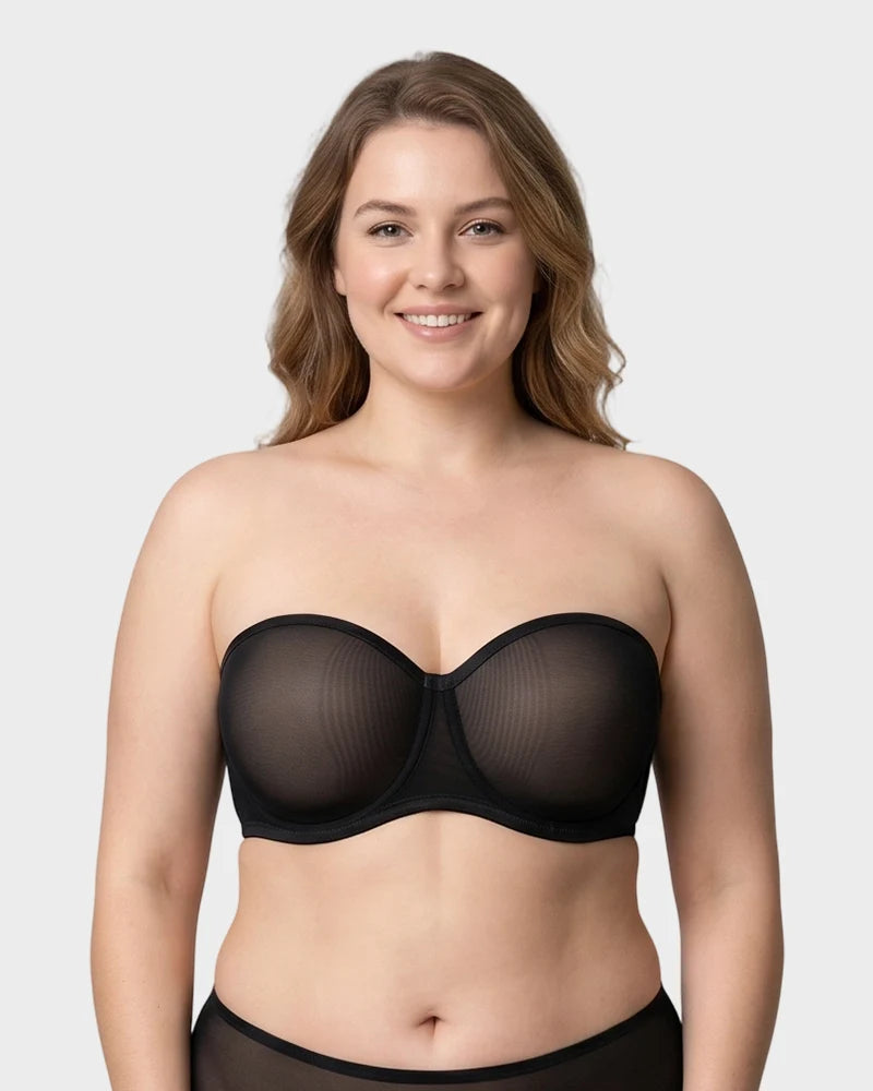 No-Slip Strapless Mesh Bra for Full Bust Support