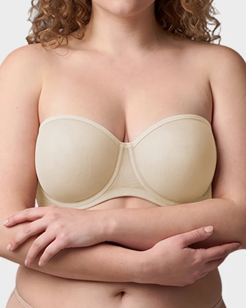 No-Slip Strapless Mesh Bra for Full Bust Support