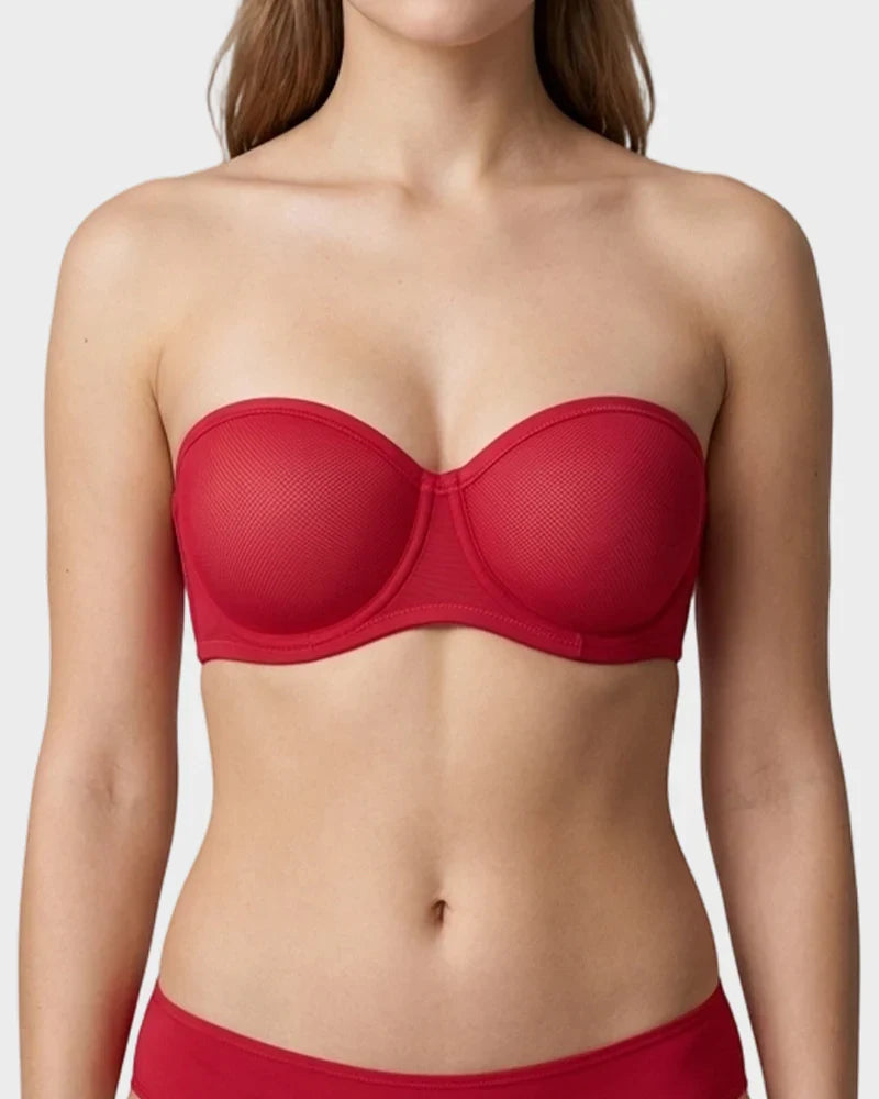 No-Slip Strapless Mesh Bra for Full Bust Support